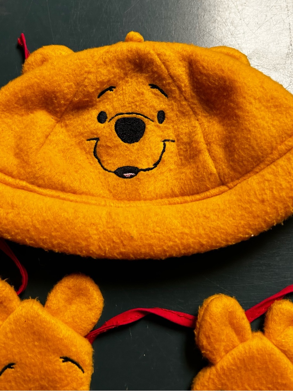 Disney Yellow Plush Pooh Bucket Hat with Matching Mittens
